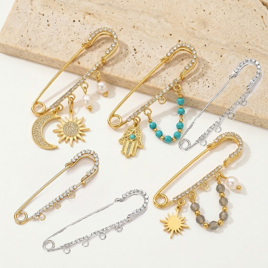 5pcs Rhinestone Charms Safety  - Fishing Hook Size recension och pris